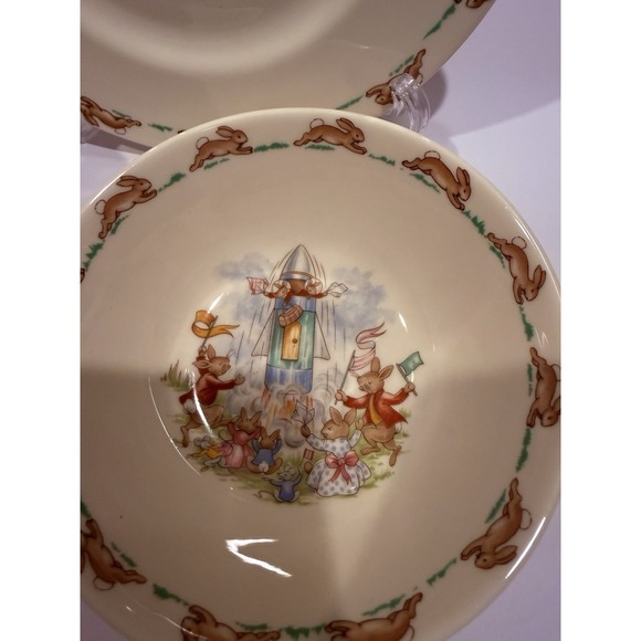 Royal Doulton Bunnykins 3pc Set Bowl Plate Mug Vintage England - Picture 11 of 11